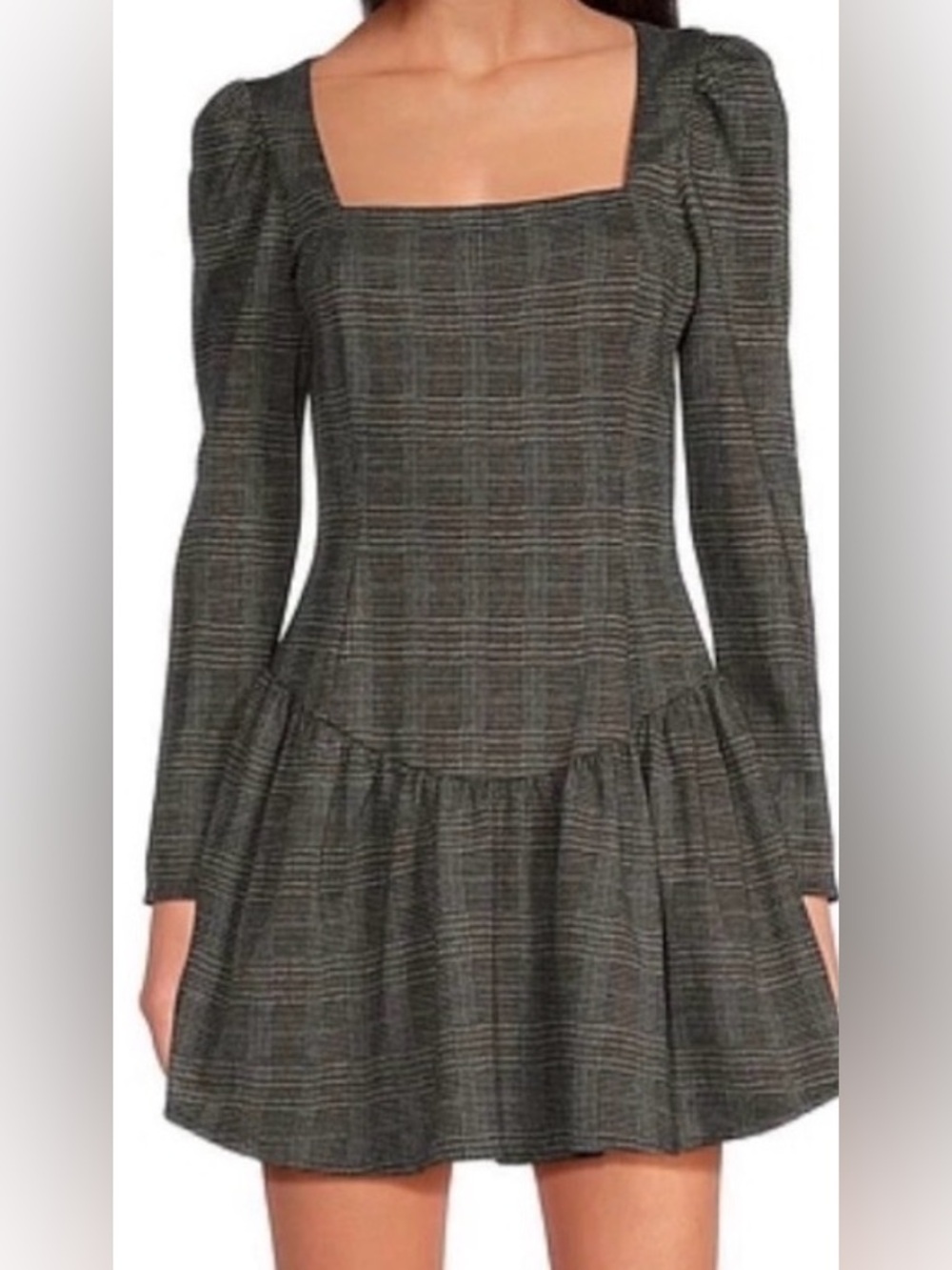 Gianni Bini Kendall Glen Plaid Corset Drop Waist Long Sleeve Mini Dress Size 2